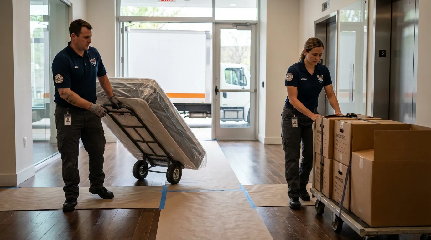 Professional apartment movers loading elevator in Johnson City, TN